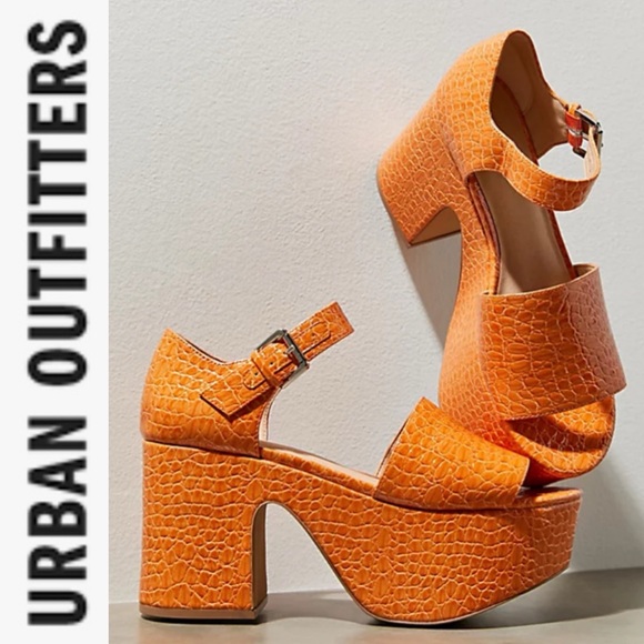 Urban Outfitters Shoes - URBAN OUTFITTERS UO SOFIA FAUX LEATHER CROC EMBOSSED PLATFORM SANDALS